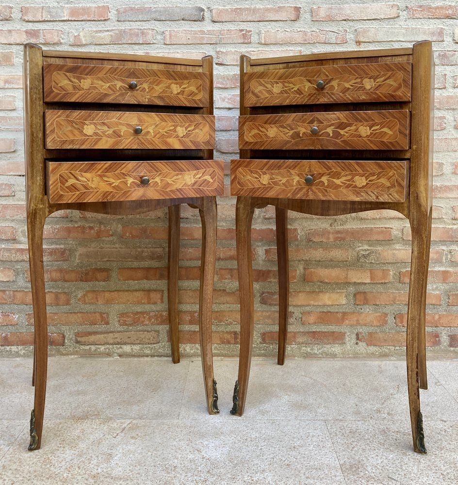French Nightstands In Walnut With Three Drawers, 1940s, Set Of 2 photo vinterior
