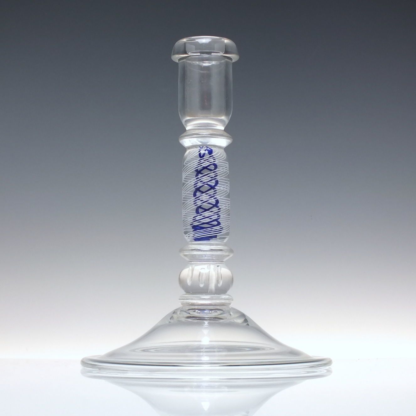 Scottish Mike Hunter Blue Colour Twist Glass Candle Stick 2001