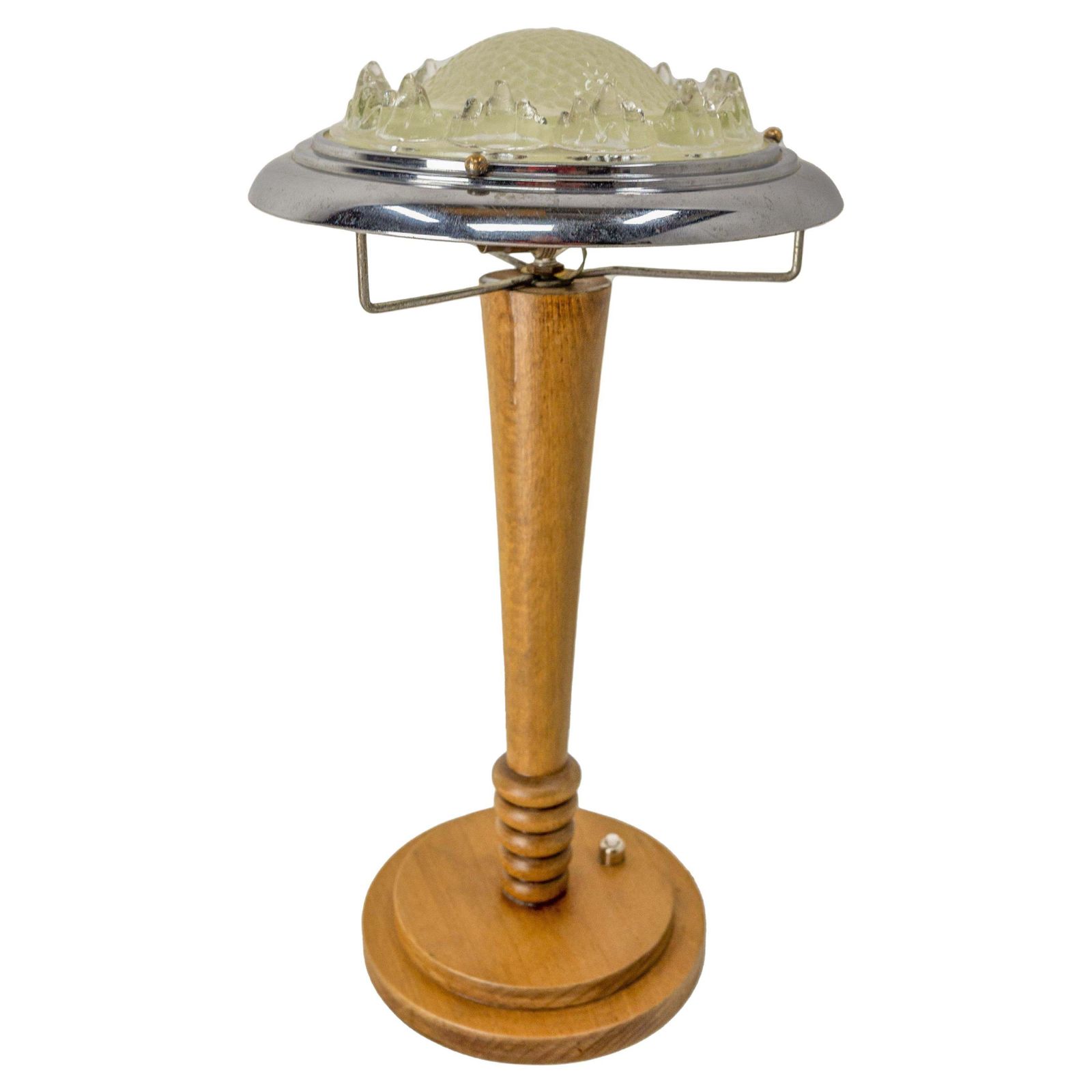 Lampe de table Art déco dans le style Ezan, en hêtre, chrome et verre, vers 1930