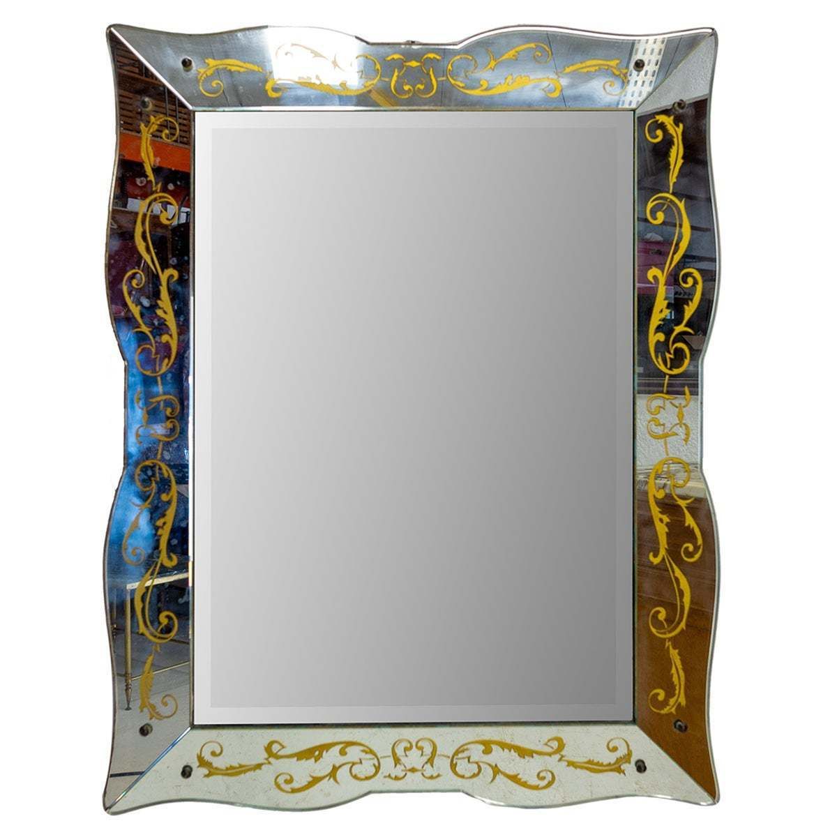 Miroir mural vénitien en verre à motifs végétaux, vers 1940