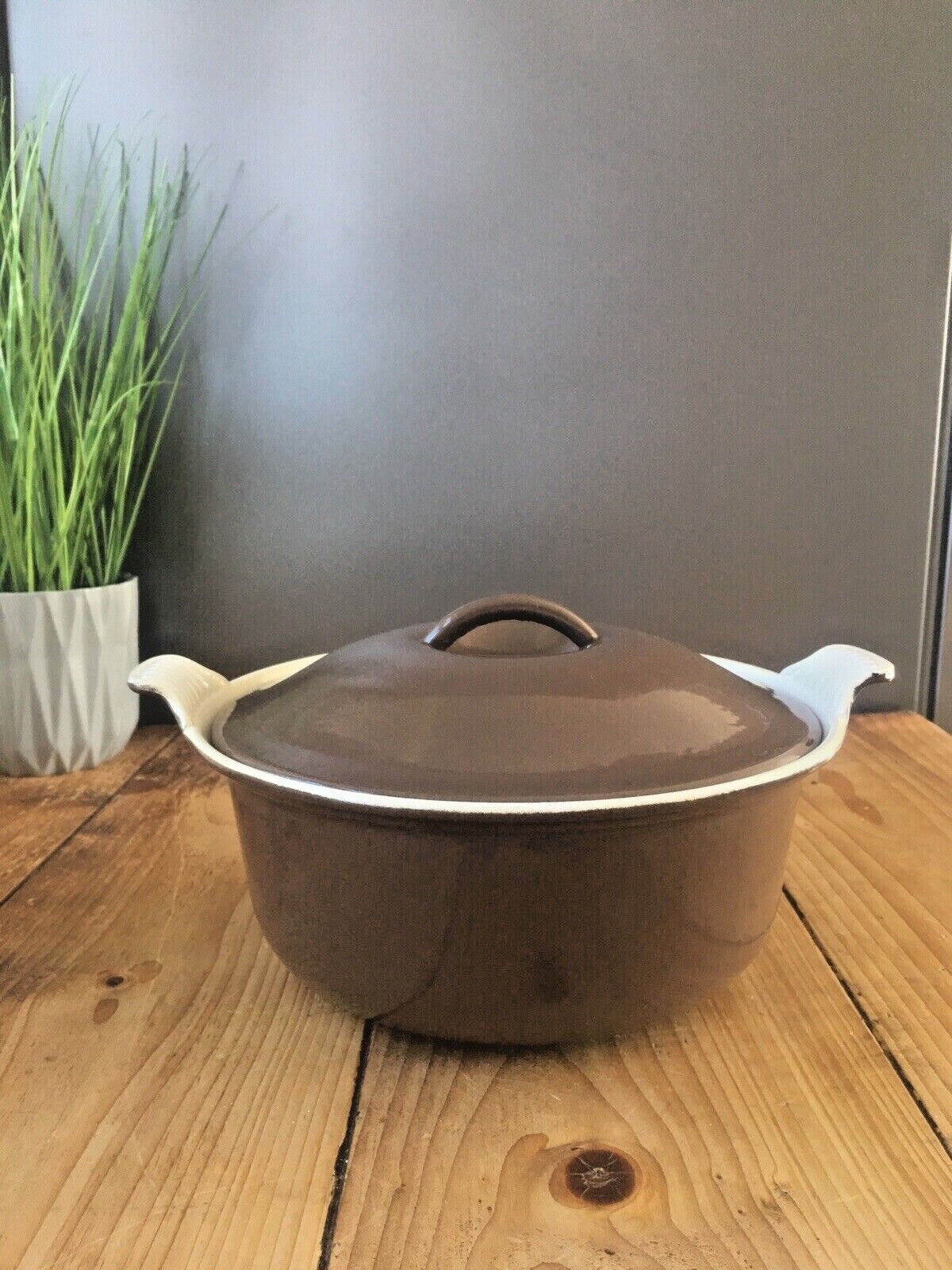 Cousances France Brown Enamel Cast Iron Lidded Casserole Dish Size 24 Le Creuset photo furniture