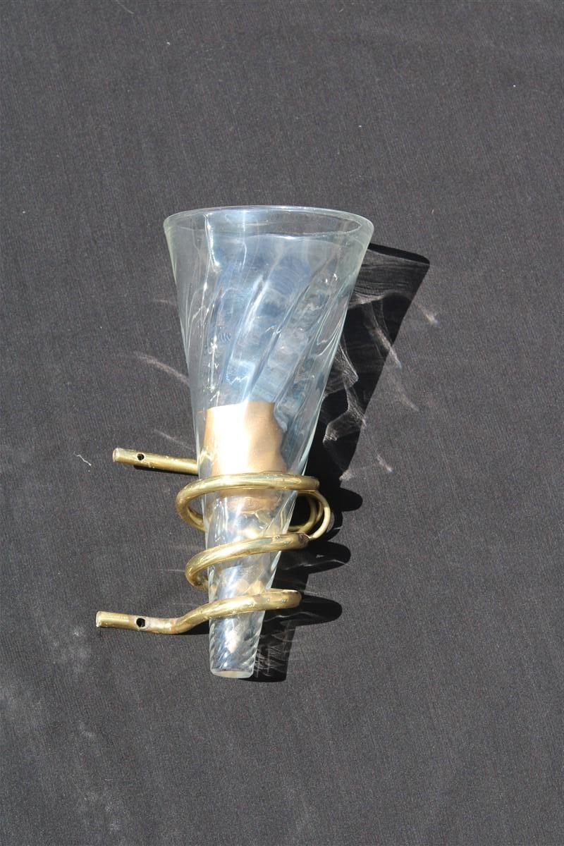 Pair Of Spiral Wall Lamps In Murano Glass And Brass, Italy, 1970 photo for sale