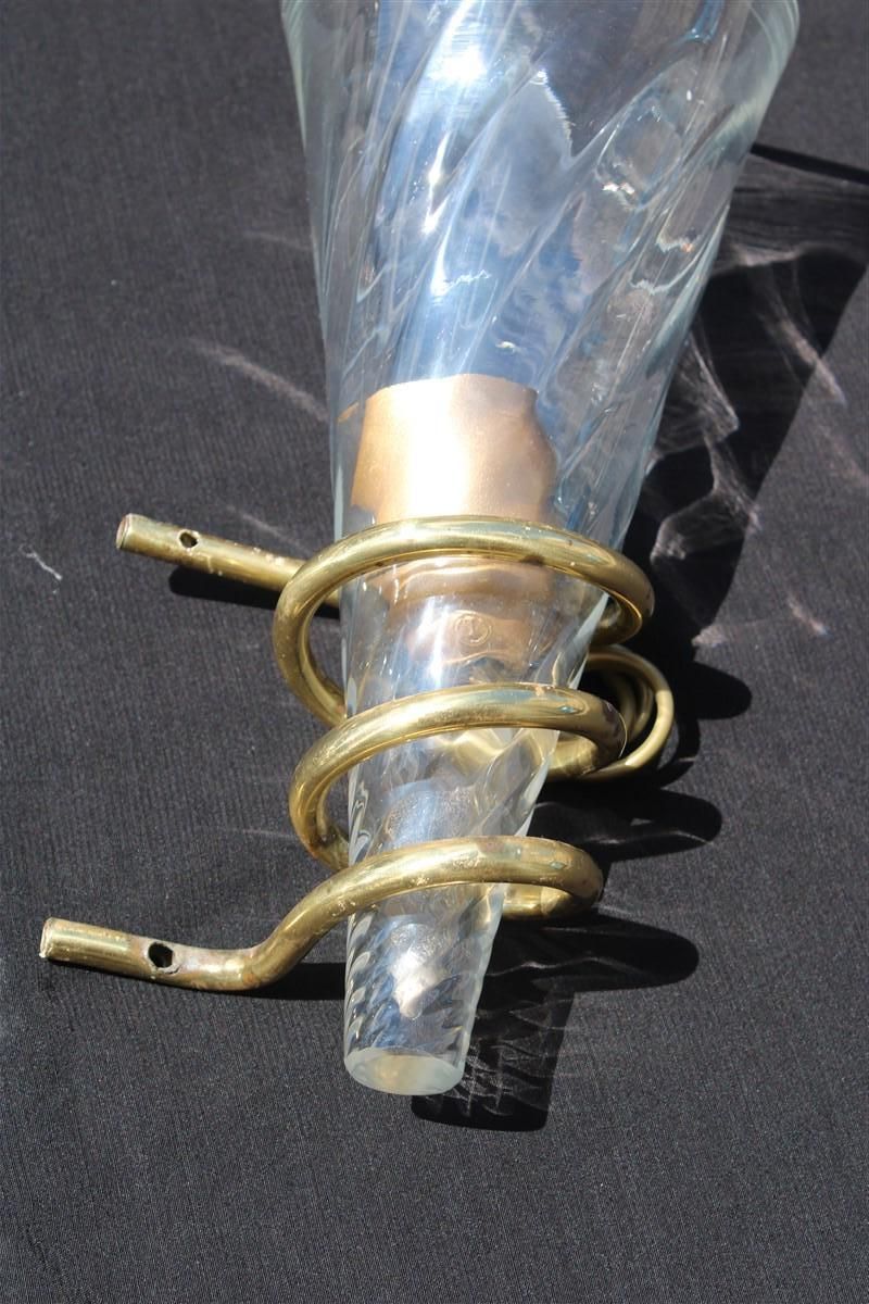 Pair Of Spiral Wall Lamps In Murano Glass And Brass, Italy, 1970 photo Lighting