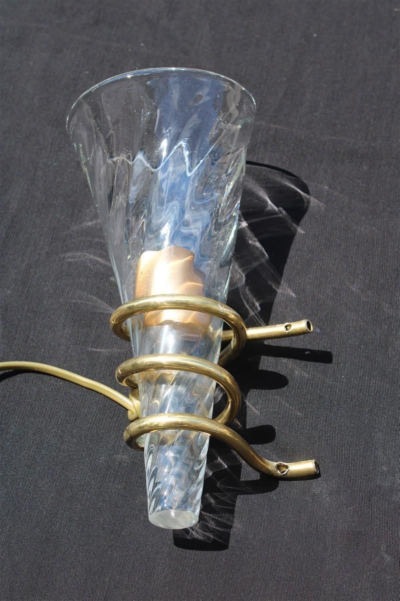Pair Of Spiral Wall Lamps In Murano Glass And Brass, Italy, 1970 photo vinterior