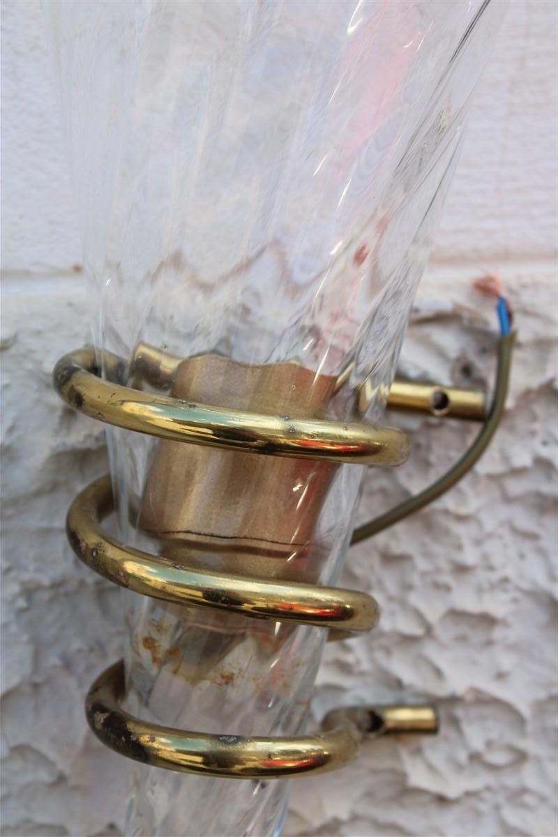 photo furniture Pair Of Spiral Wall Lamps In Murano Glass And Brass, Italy, 1970