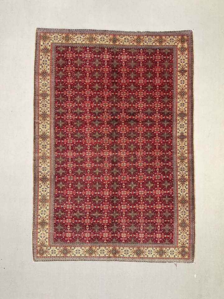 Vintage Turkish Rug 279x193 Cm, Tribal Wool Carpet Large