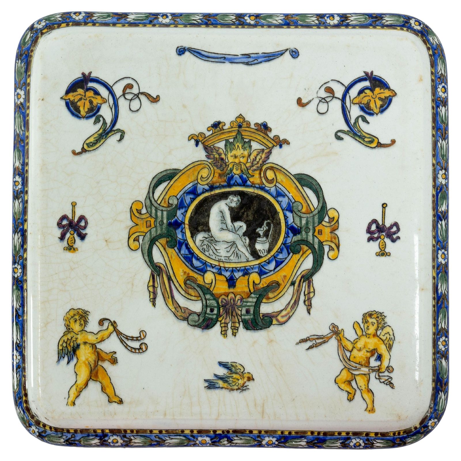 Plat ou plateau en porcelaine peint à la main, décor Chinoiserie, fin du XIXe siècle