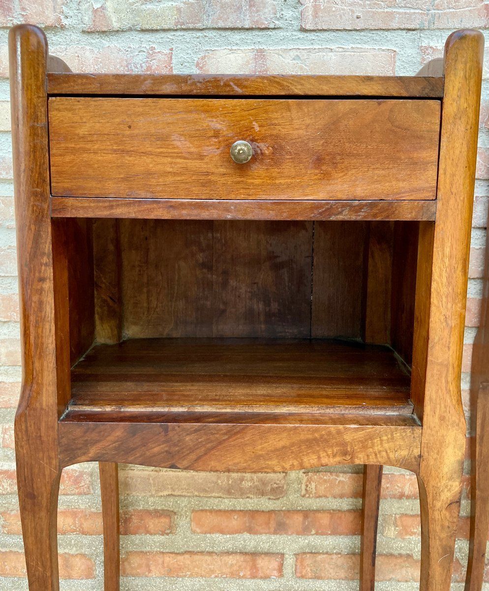 Vintage French Bedside Tables In Walnut And Iron Hardware, 1930, Set Of 2 photo for sale
