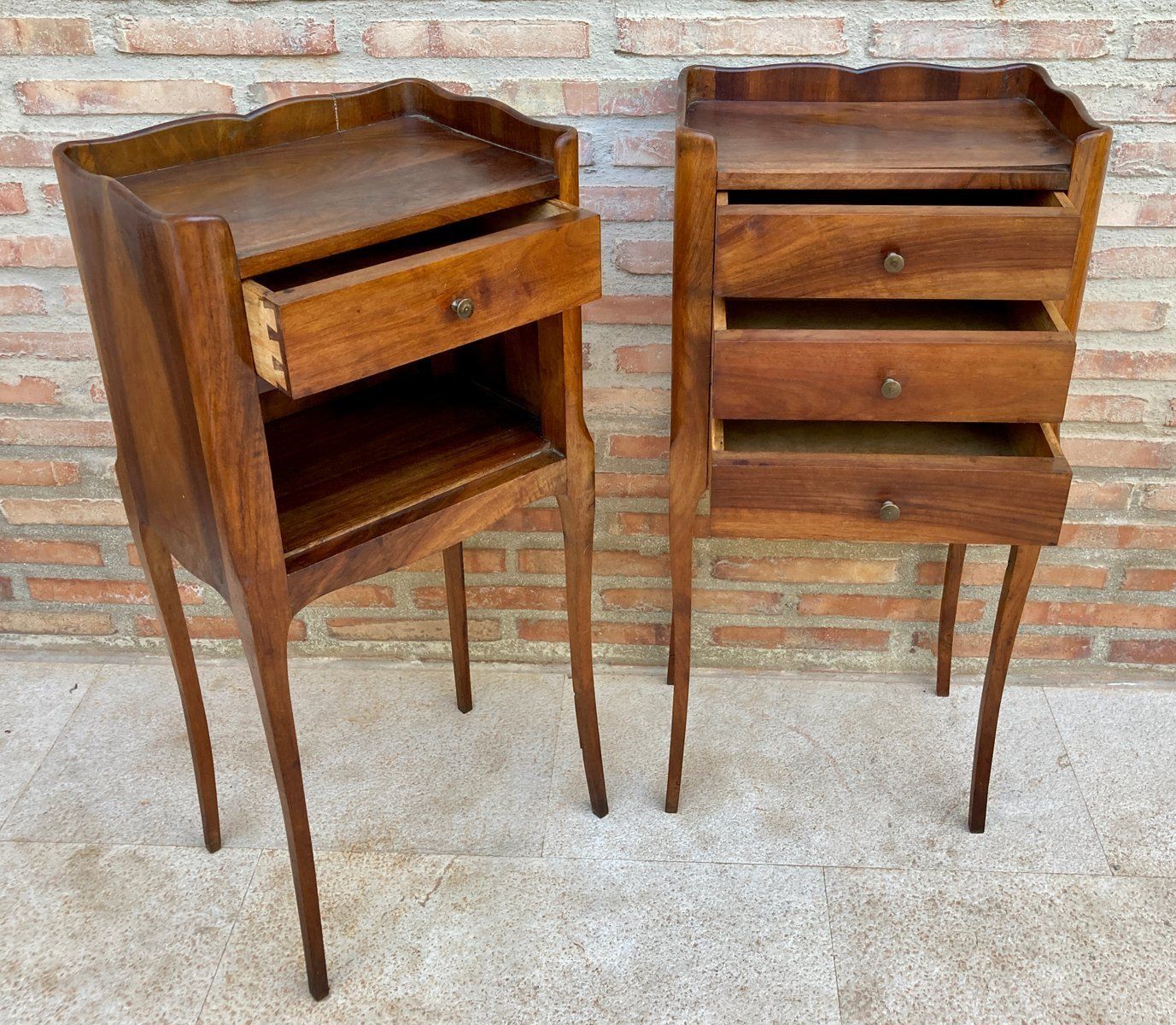 Vintage French Bedside Tables In Walnut And Iron Hardware, 1930, Set Of 2 photo 1345.0