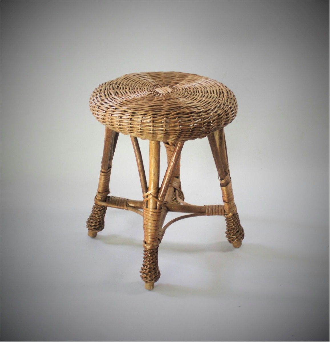 Wicker Rattan Mid Century Stool photo Garden Furniture