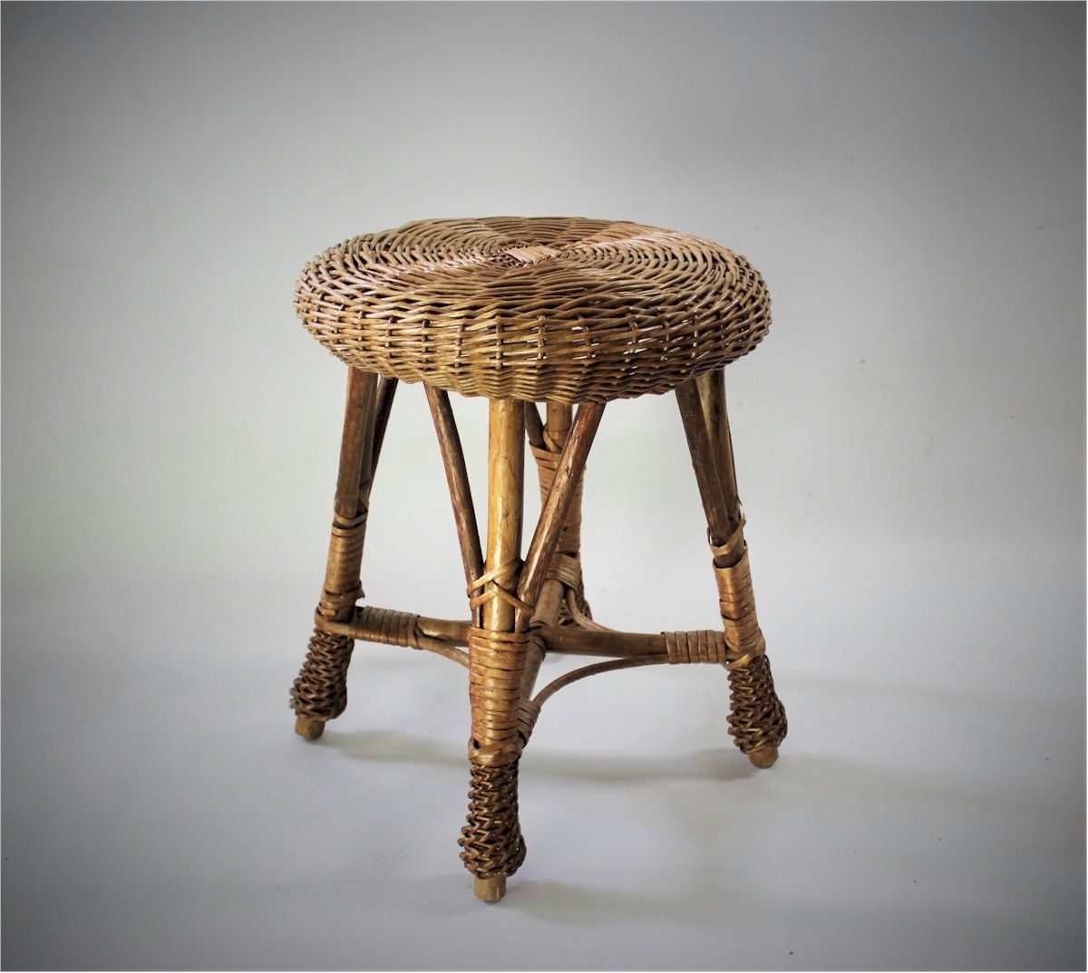 Wicker Rattan Mid Century Stool