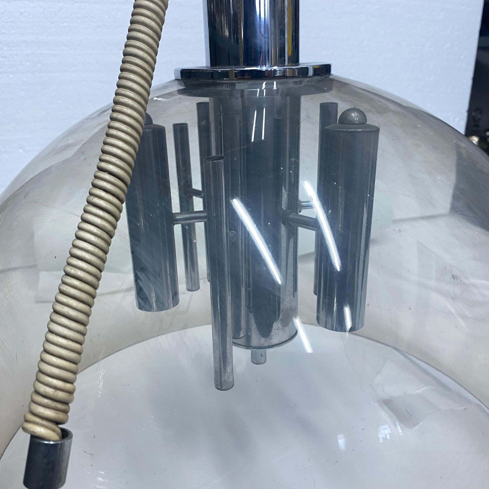 1970s Space Age Gray Plexiglass And Chromed Metal Italian Pendant photo 652.0