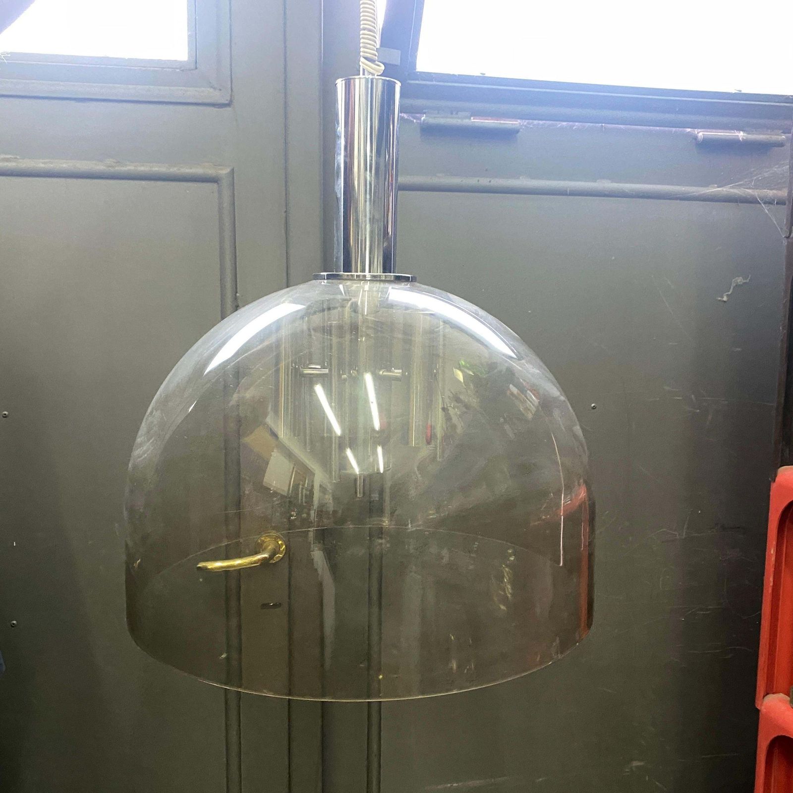 1970s Space Age Gray Plexiglass And Chromed Metal Italian Pendant photo vintage