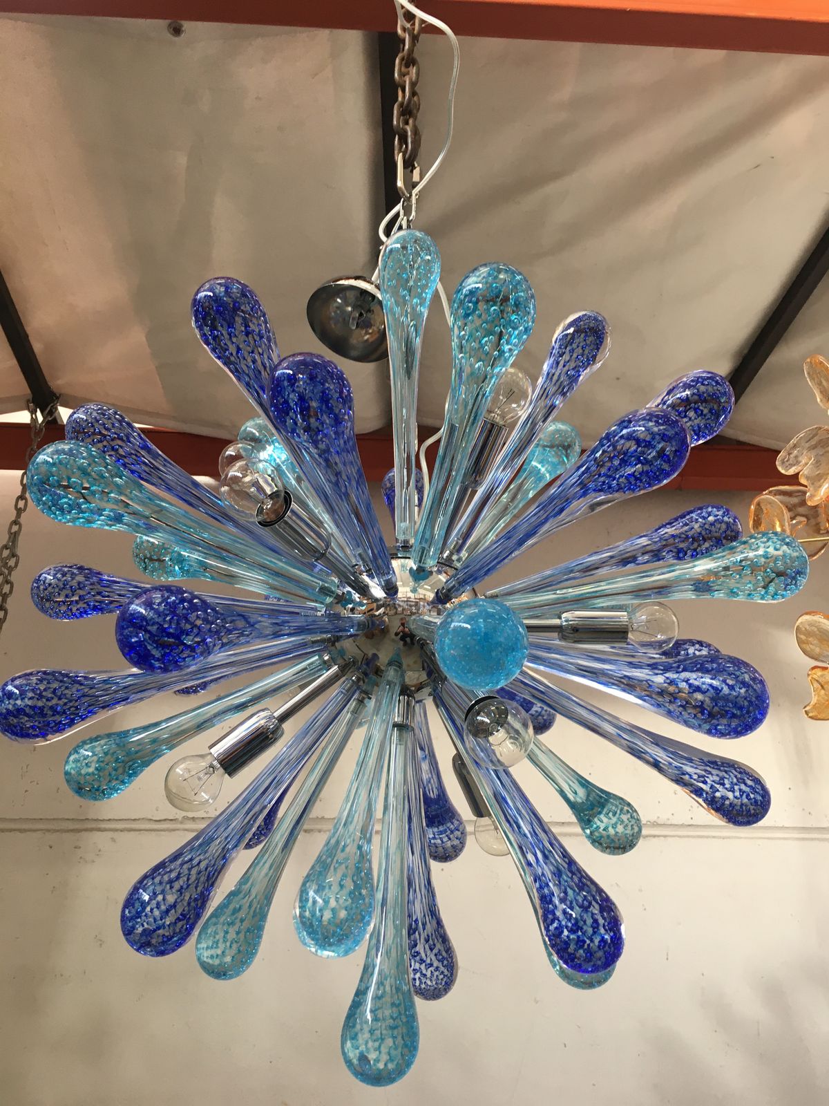 Murano Glass Sputnik Chandelier With Blue Air Drops And Kromo Metal Frame photo Lighting