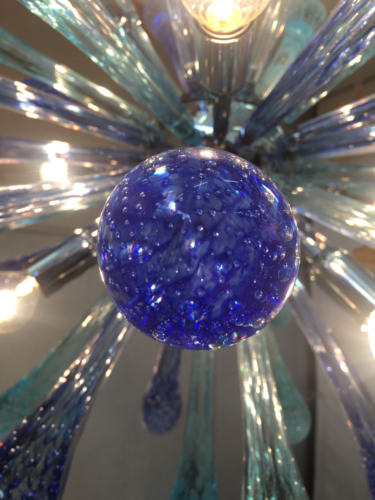 Murano Glass Sputnik Chandelier With Blue Air Drops And Kromo Metal Frame photo 7192.0