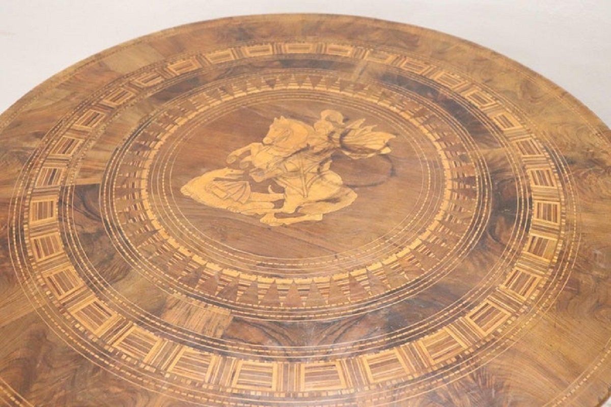 Antique Walnut Inlay Center Table, 1850s photo vintage