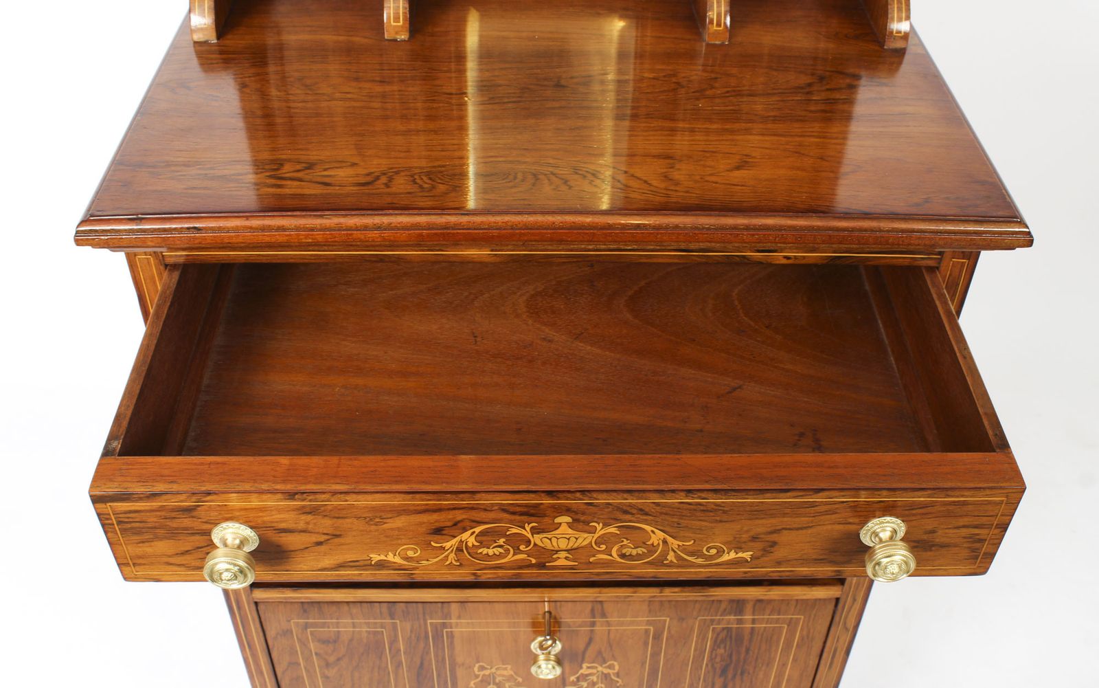 Furniture Edwardian Gonçalo Alves Marquetry Inlaid Music Cabinet 19th Century photo
