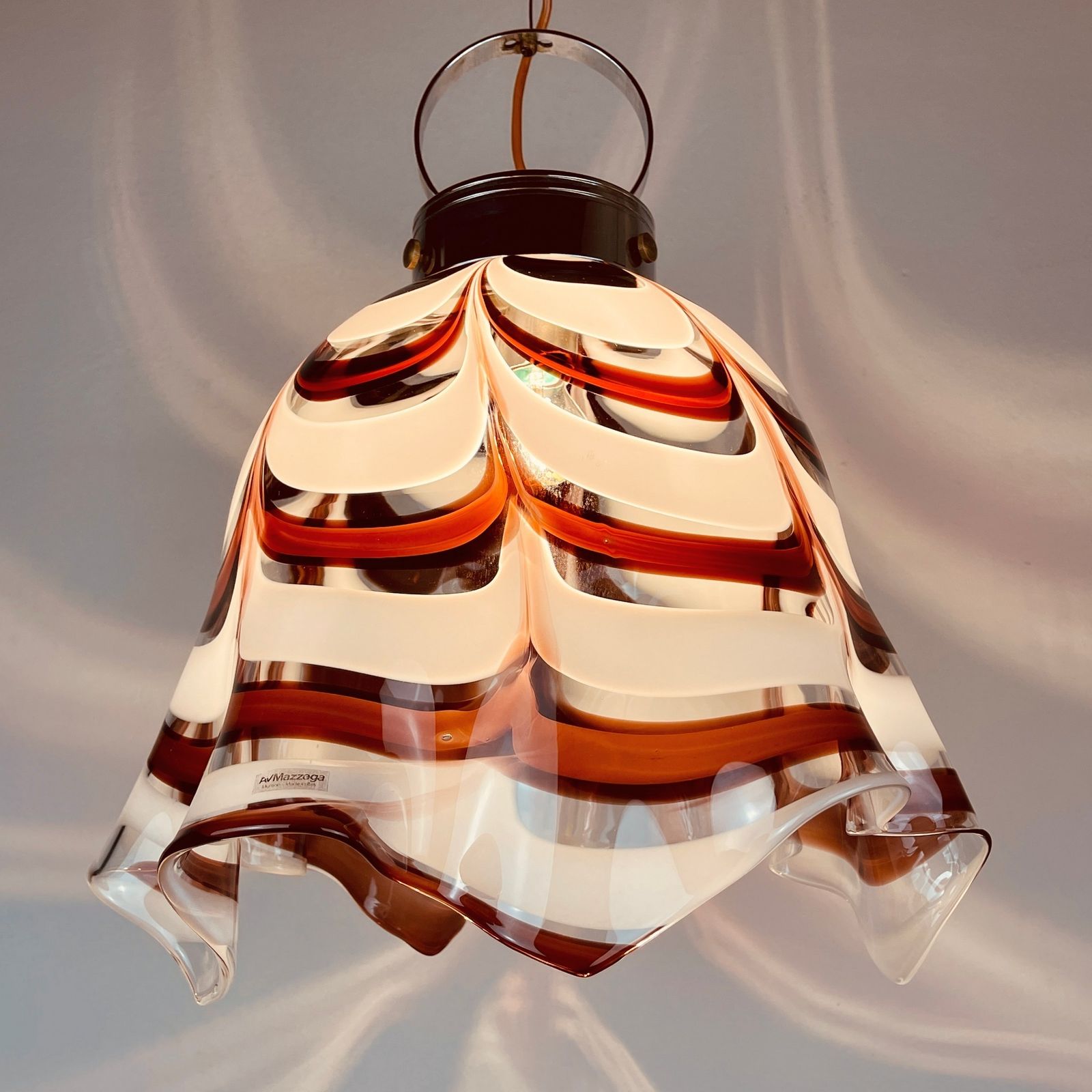 Original Murano Glass Brown Pendant Lamp Fazzoletto By Av Mazzega Italy 1970s photo 1540.0