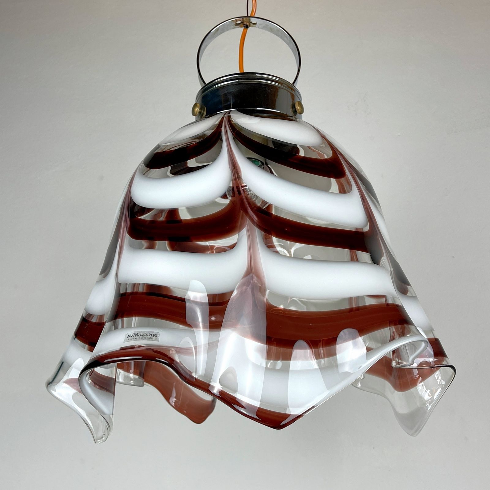 Original Murano Glass Brown Pendant Lamp Fazzoletto By Av Mazzega Italy 1970s