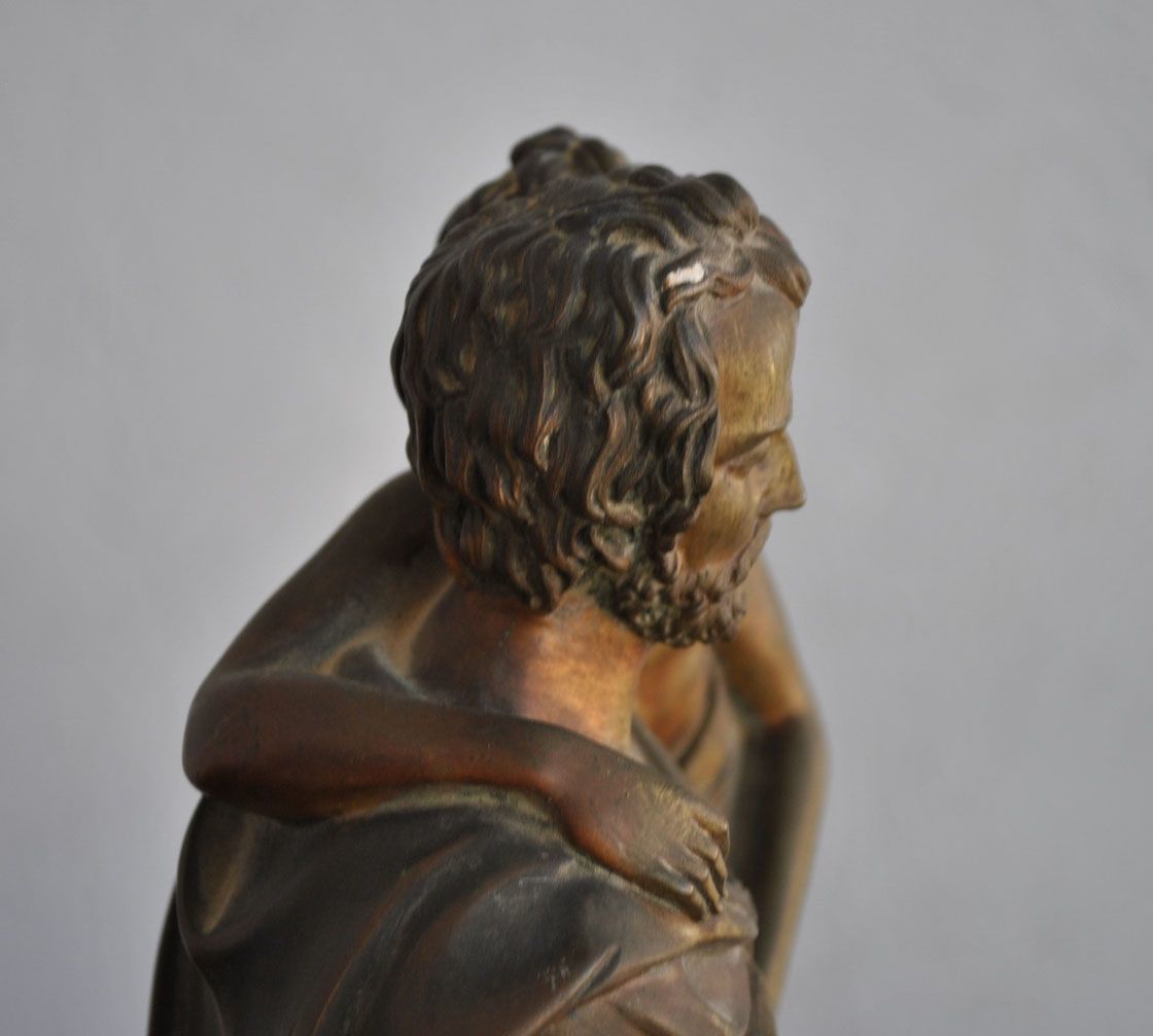 Bronze Representing Roman Soldier With Child Black Marble Base Xixth Century photo vintage