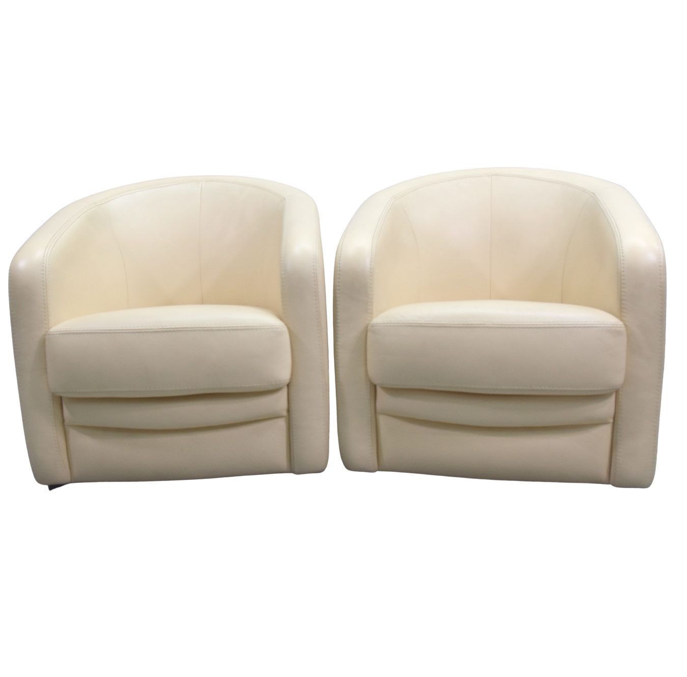 Art Deco Style Cream Leather Club Armchairs (Pair)