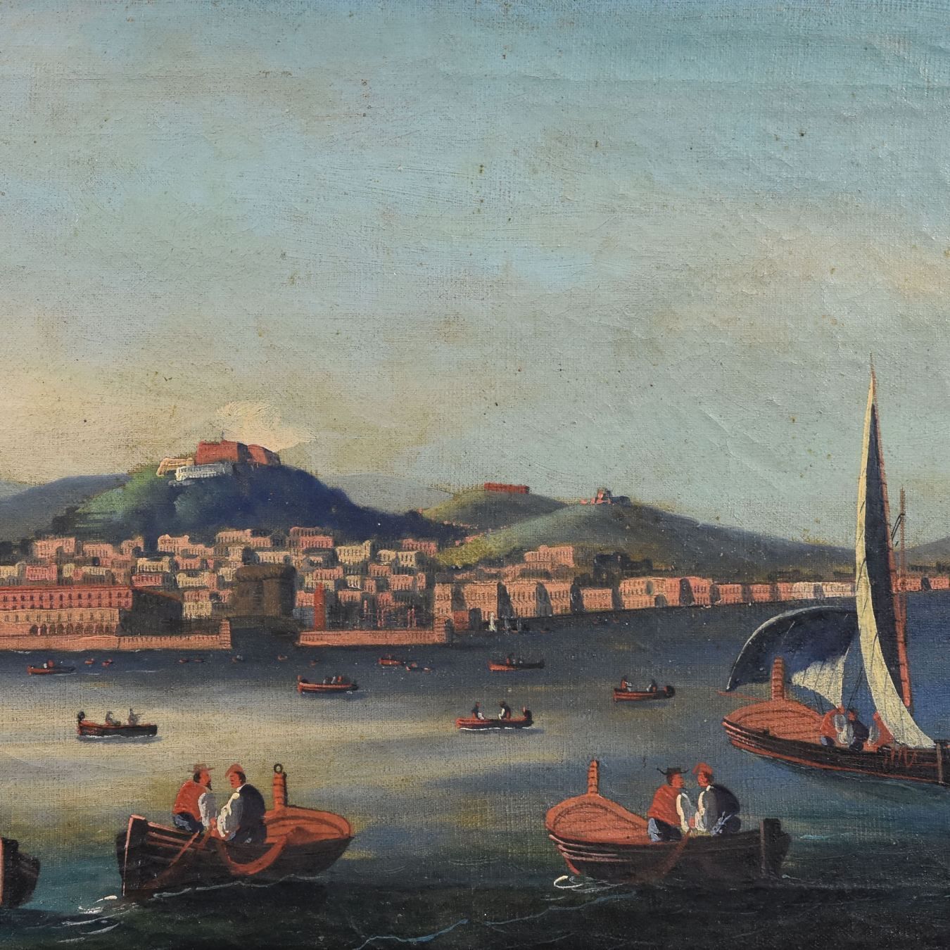 Oil On Canvas Neapolitan Late 18th Early 19th Century View Of Vesuvius photo for sale
