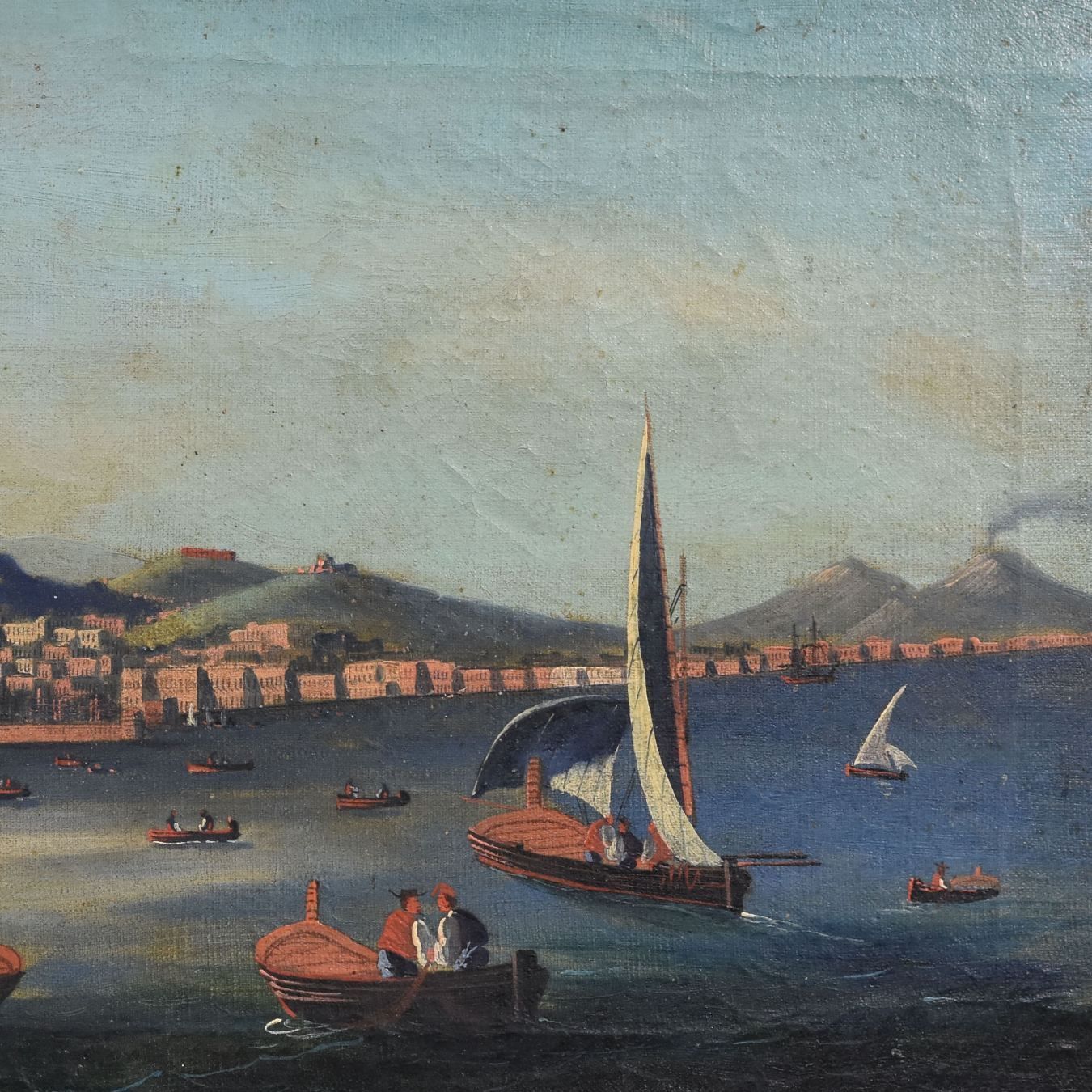 Oil On Canvas Neapolitan Late 18th Early 19th Century View Of Vesuvius photo Art