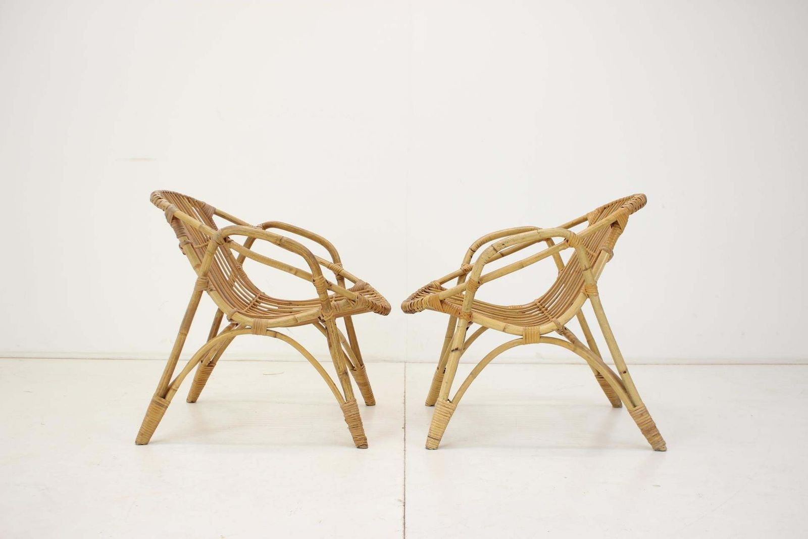 1960s Pair Of Alan Fuchs Rattan Lounge Chairs, Czechoslovakia photo 823.0