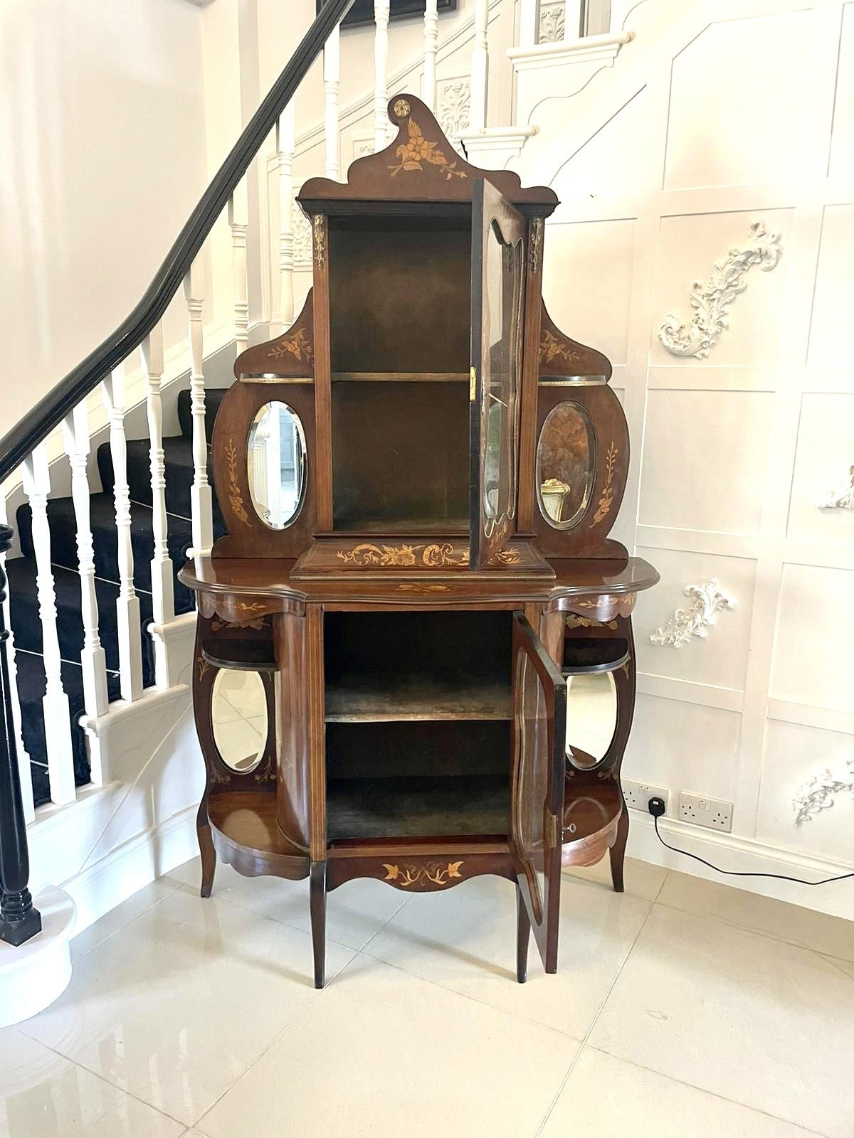 2950.0 Antique Quality Marquetry Inlaid Mahogany Display Cabinet photo