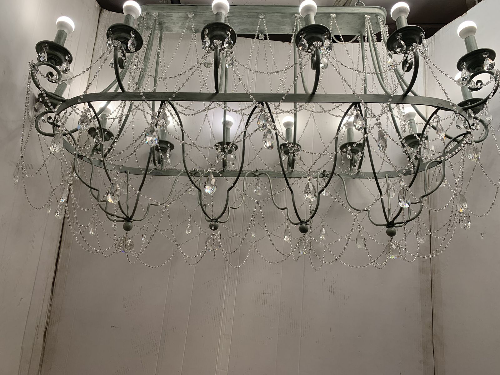 Chandelier In Black Metal, 14 Lights, Wrought Iron Florentine Art Made In Italy photo furniture