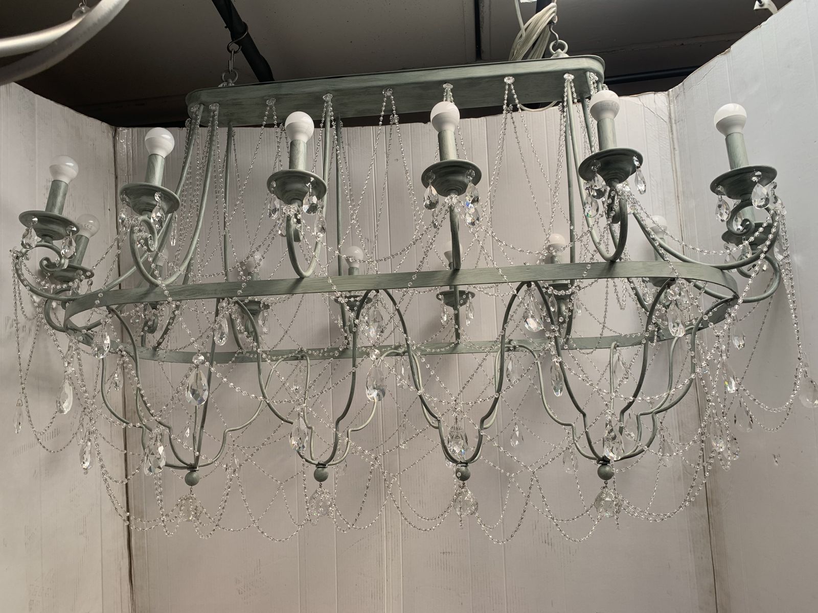 Chandelier In Black Metal, 14 Lights, Wrought Iron Florentine Art Made In Italy photo vintage