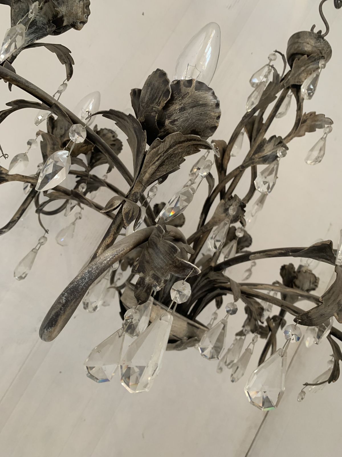 Chandelier In Brown And Gold  Handmade Brushled Metal, 10 Lights, Wrought Iron Florentine Art Made In Italy photo vinterior
