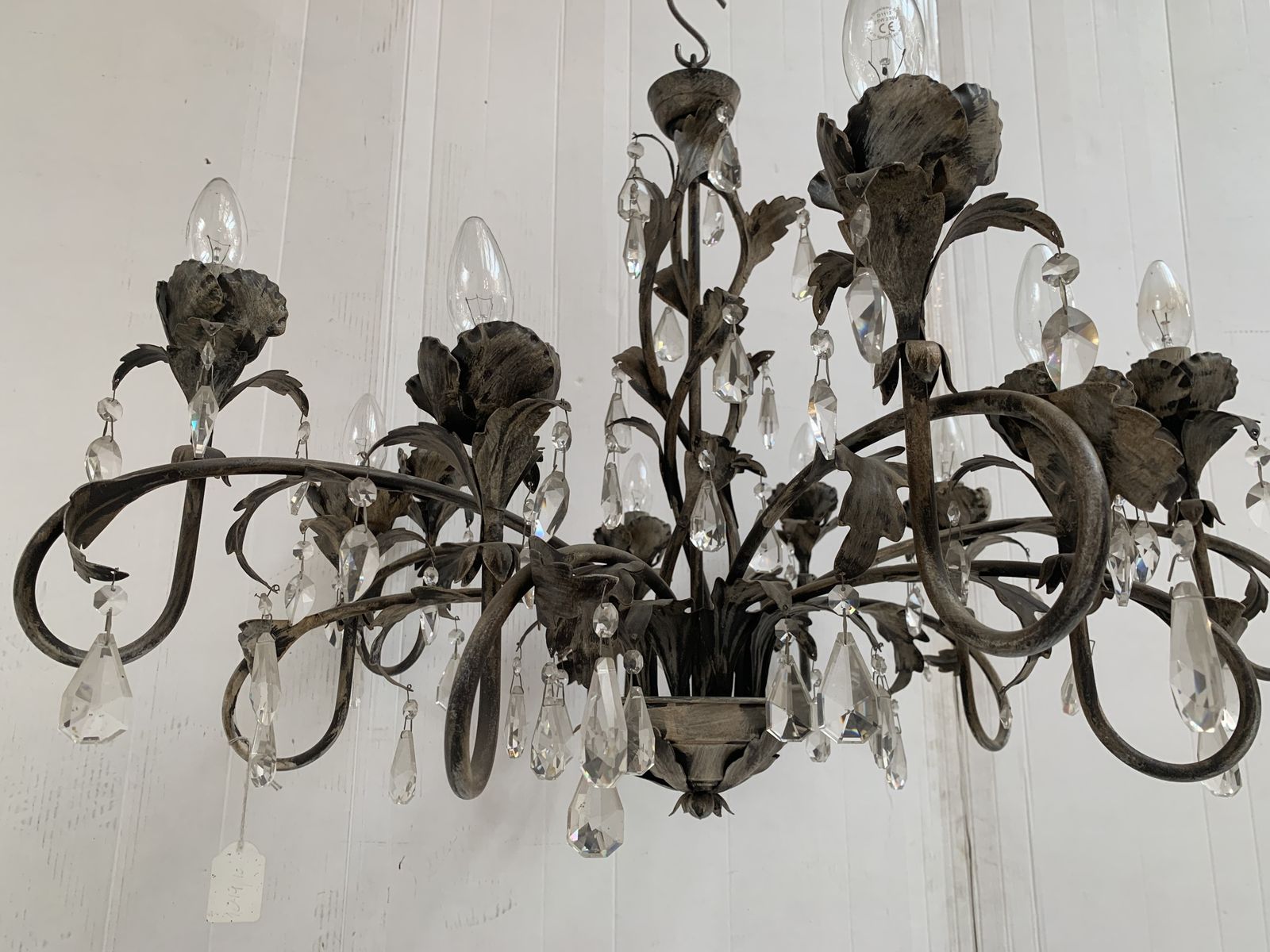 Chandelier In Brown And Gold  Handmade Brushled Metal, 10 Lights, Wrought Iron Florentine Art Made In Italy photo vintage