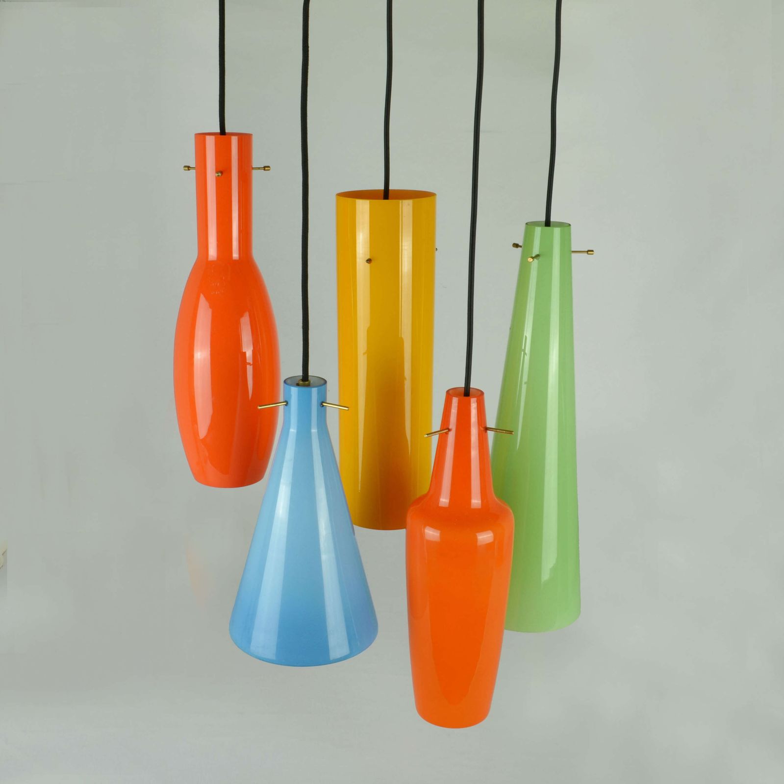 3500.0 Set Of Five Color Glass Vistosi Murano 1950's Pendants photo