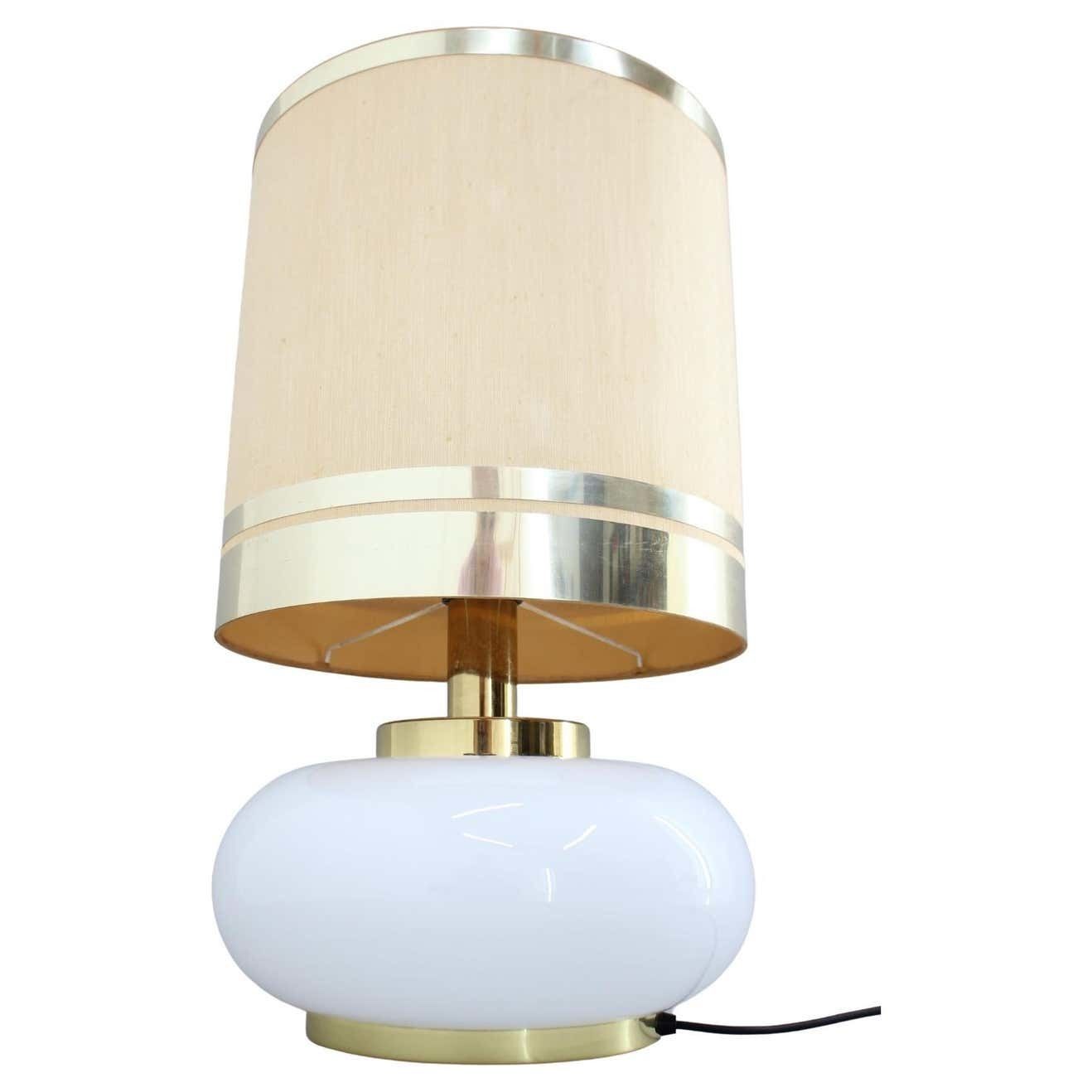 1970s Beautiful Large Glass And Brass Table Lamp, Italy
