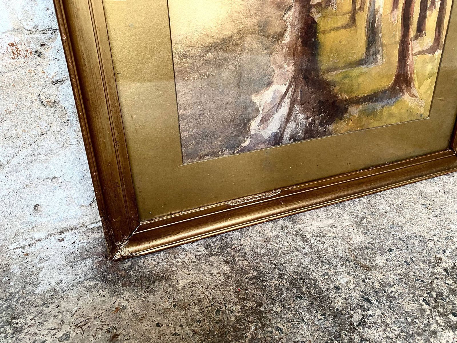Original Antique Watercolour Painting In Frame   Countryside Scenery photo for sale