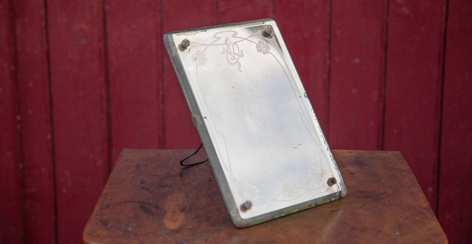 Art Nouveau Wooden Table Mirror. 19th photo vintage