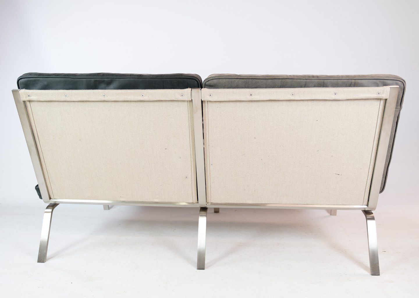 2 Person Sofa In Stainless Steel & Black Leather Cushions   Man   Norr11 photo vinterior