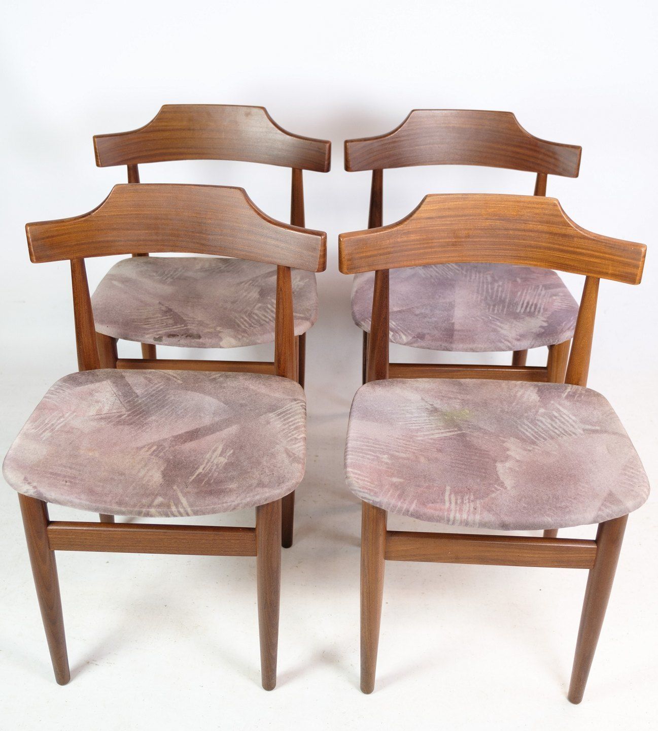 Four Dining Room Chairs In Teak And Grey Fabric By Hans Olsen From 1960s