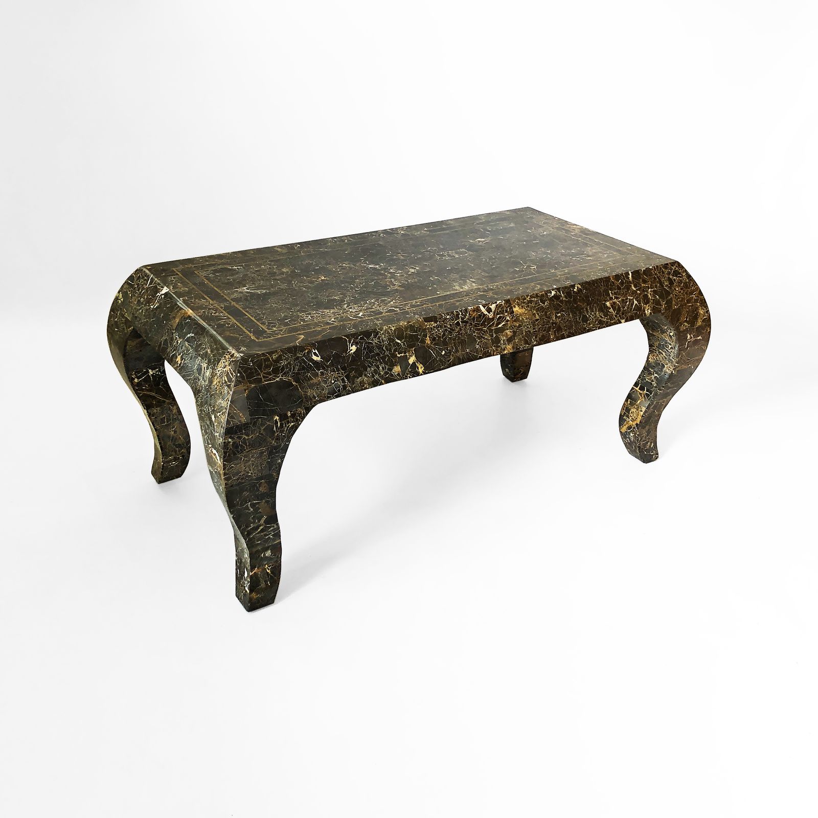 Furniture Maitland Smith Tessellated Marble Coffee Table 1980s Vintage USA Rare Emperador 1970s photo