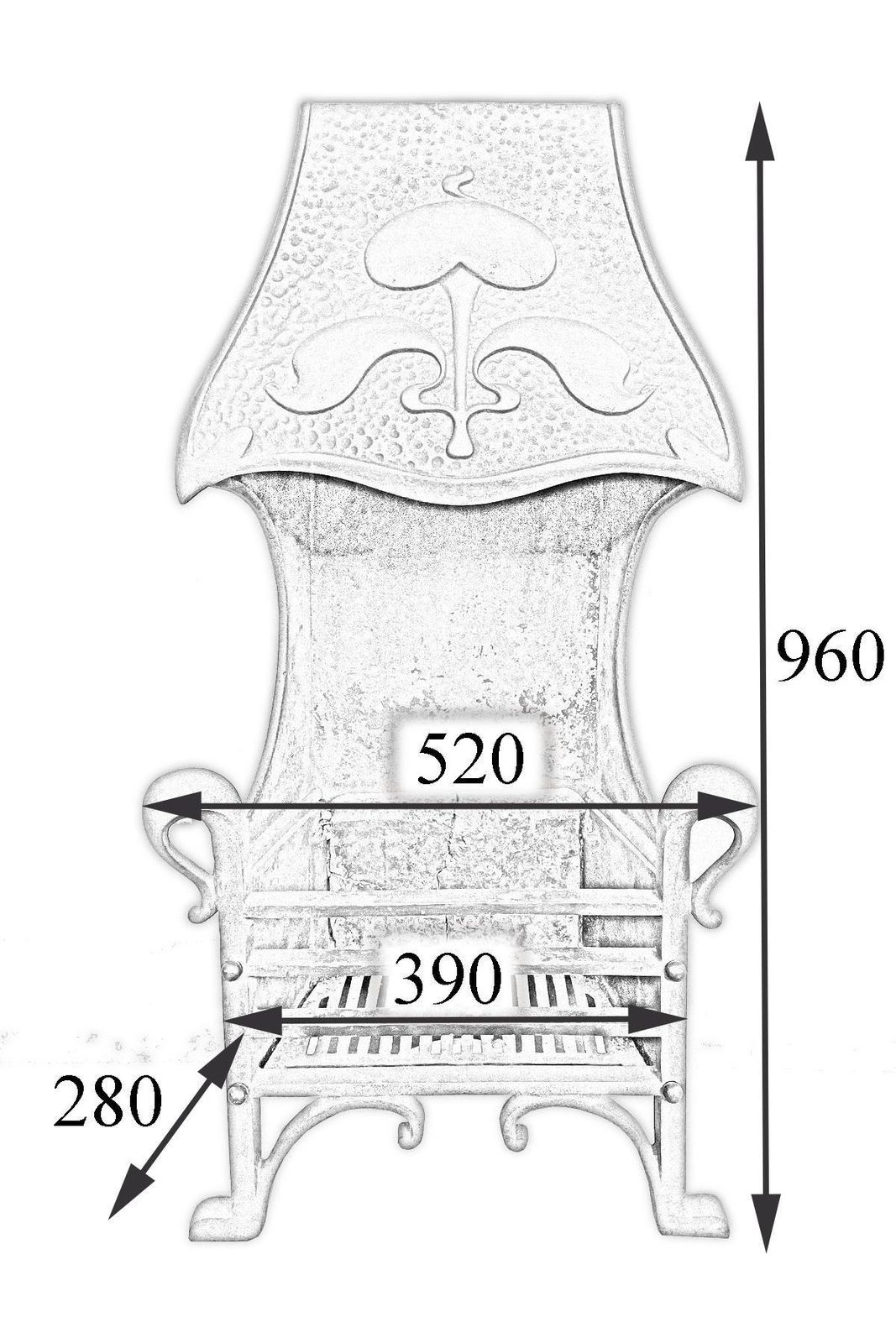 Antique Edwardian Arts & Crafts Canopied Cast Iron Fire Grate. photo Home Fixtures