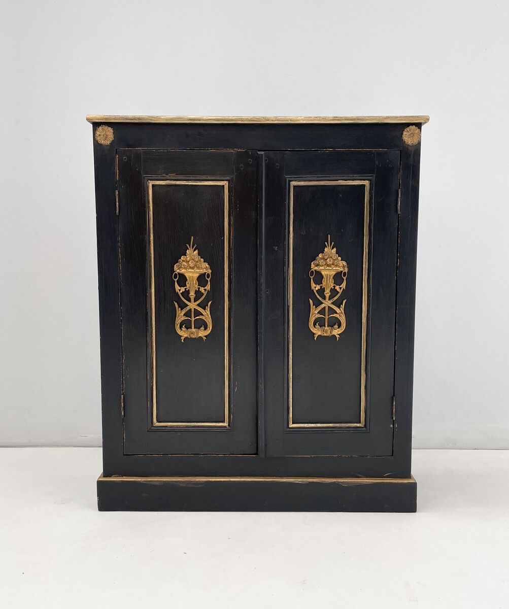 Antique Wooden Cabinet In Black & Gold photo furniture