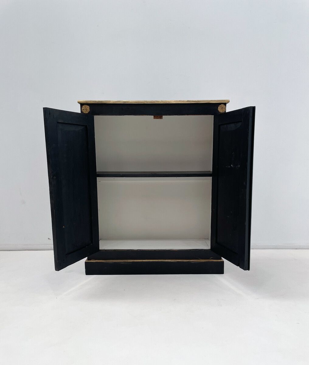 Antique Wooden Cabinet In Black & Gold photo for sale
