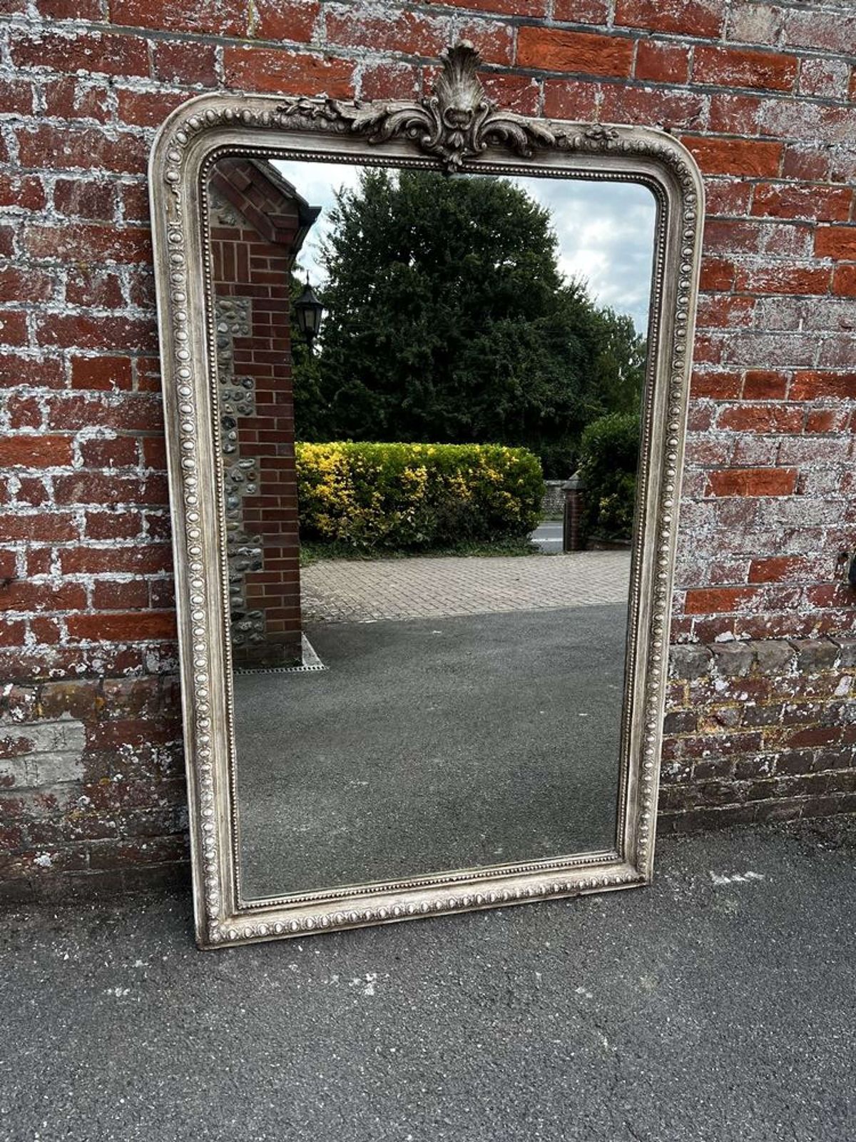 A Superb Large Antique French 19th C Arched Top Painted Mirror photo vinterior