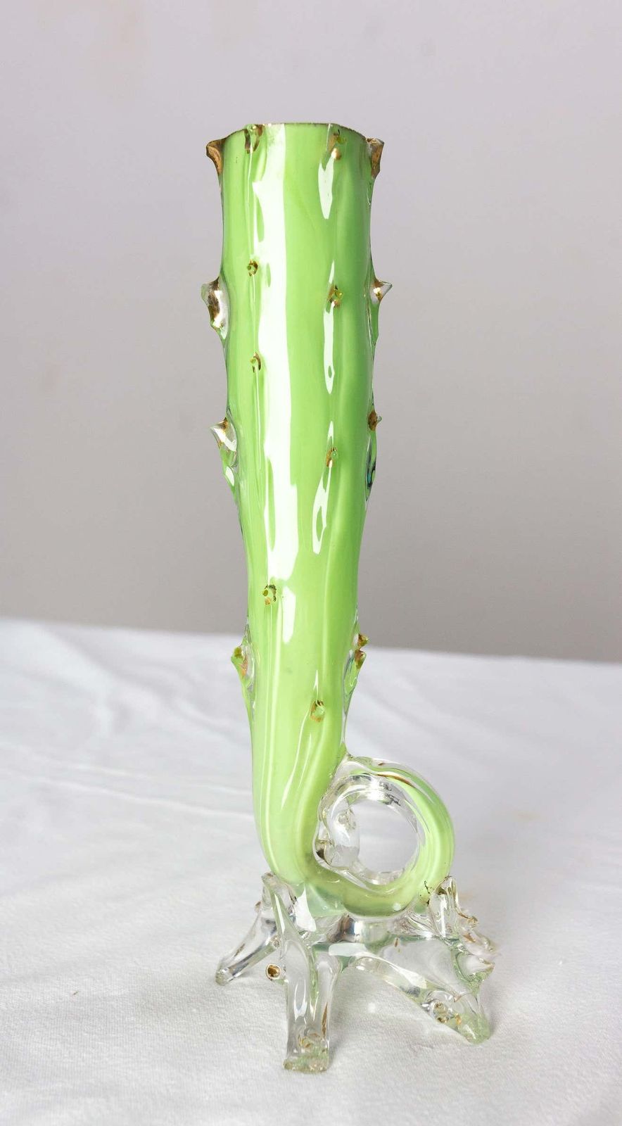 Vase soliflor français en verre vert et doré, imitation tige de rose, vers 1960 photo 897.6