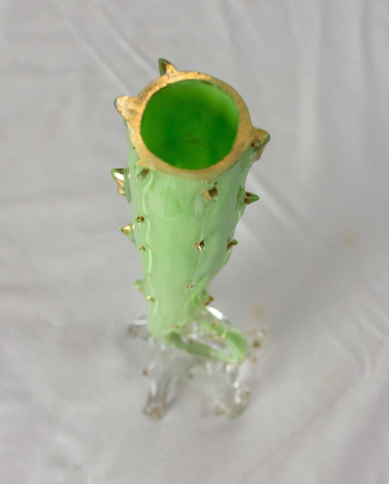 French Vase Soliflor Green And Golden Glass, Imitation Of A Rose Stem, C. 1960 photo buy