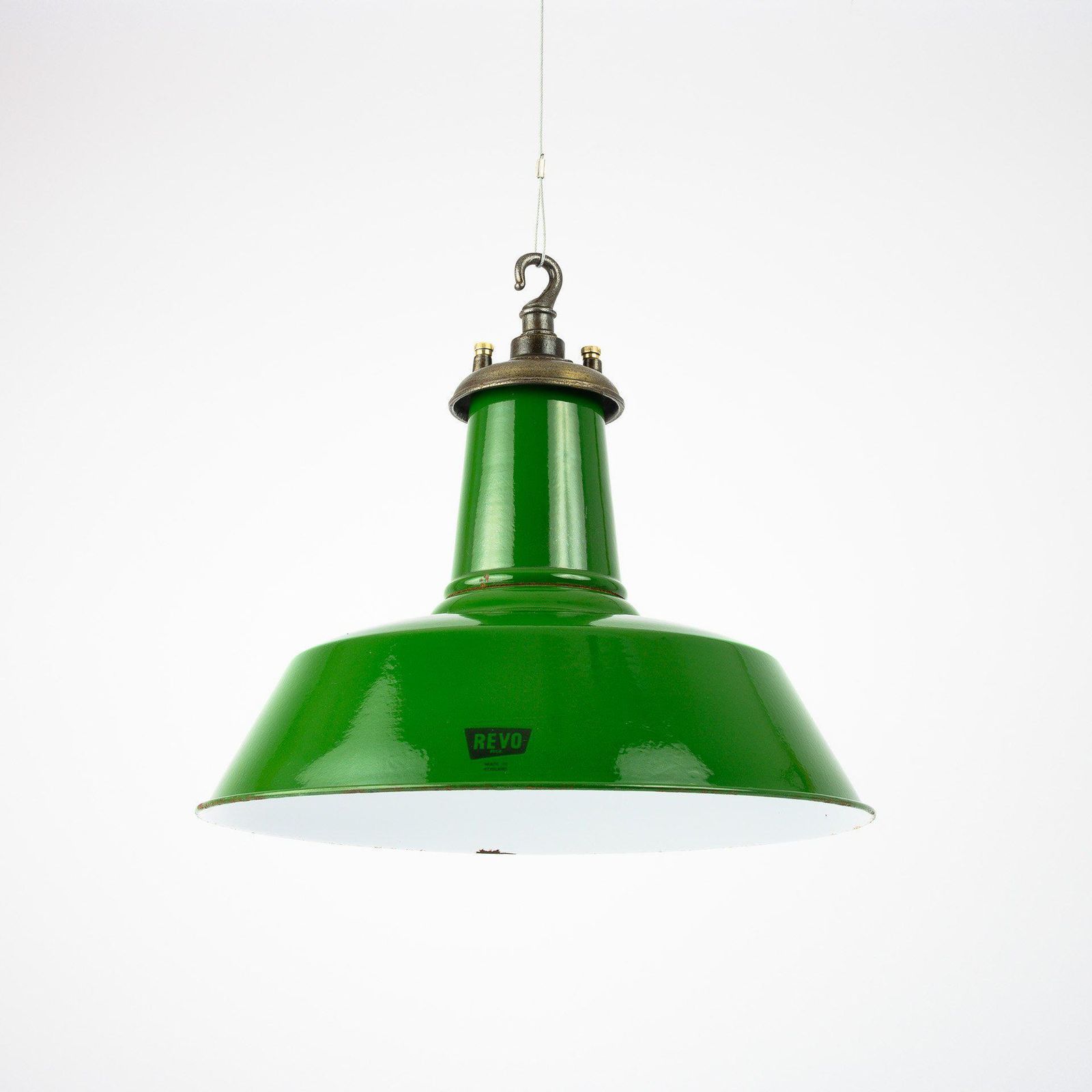 Original Industrial Green Enamel Factory Pendant Lights By Revo Tipton photo vinterior