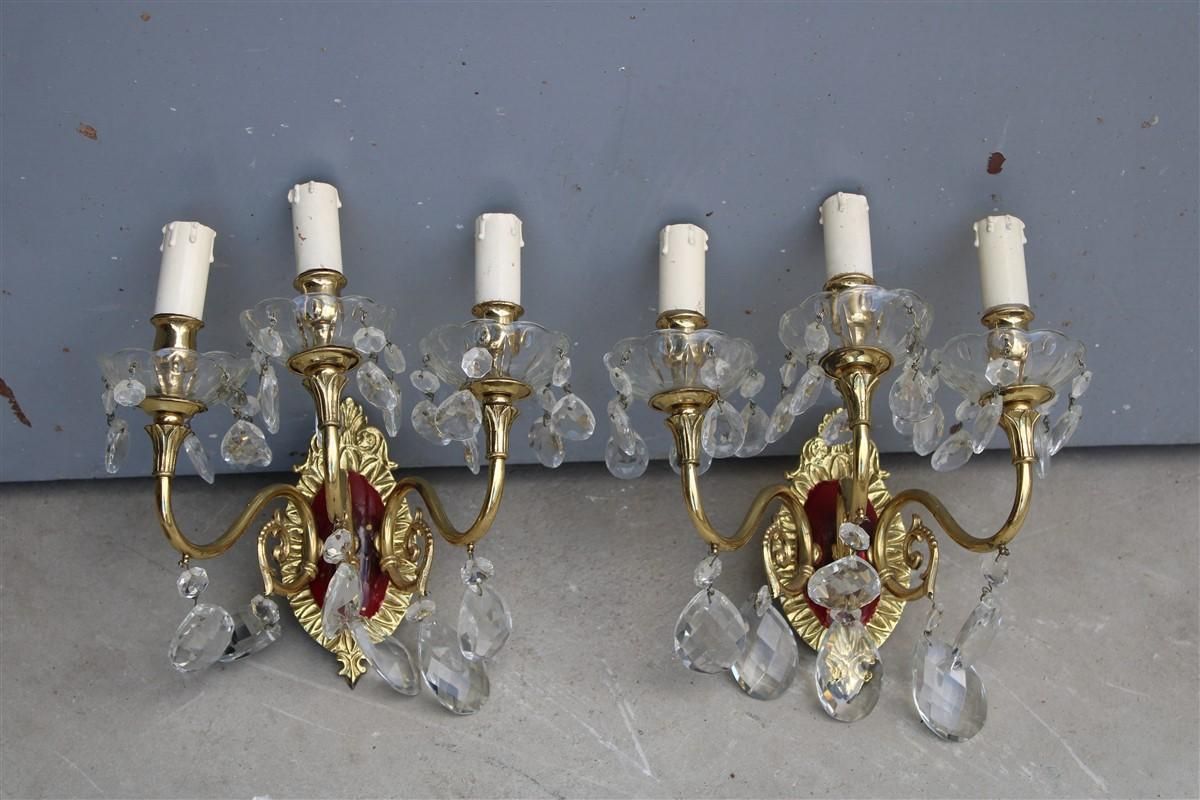 Pair Of Wall Lamps In Brass And Mid Century Italian Crystal Enamels 1950s photo furniture