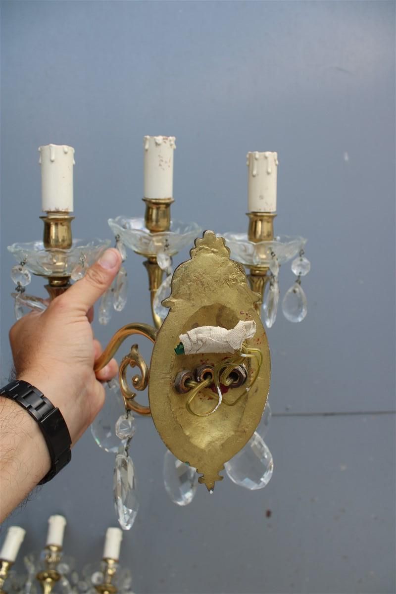 Pair Of Wall Lamps In Brass And Mid Century Italian Crystal Enamels 1950s photo buy
