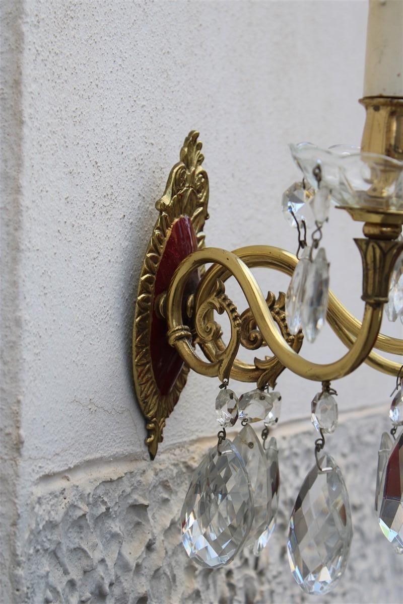 photo furniture Pair Of Wall Lamps In Brass And Mid Century Italian Crystal Enamels 1950s
